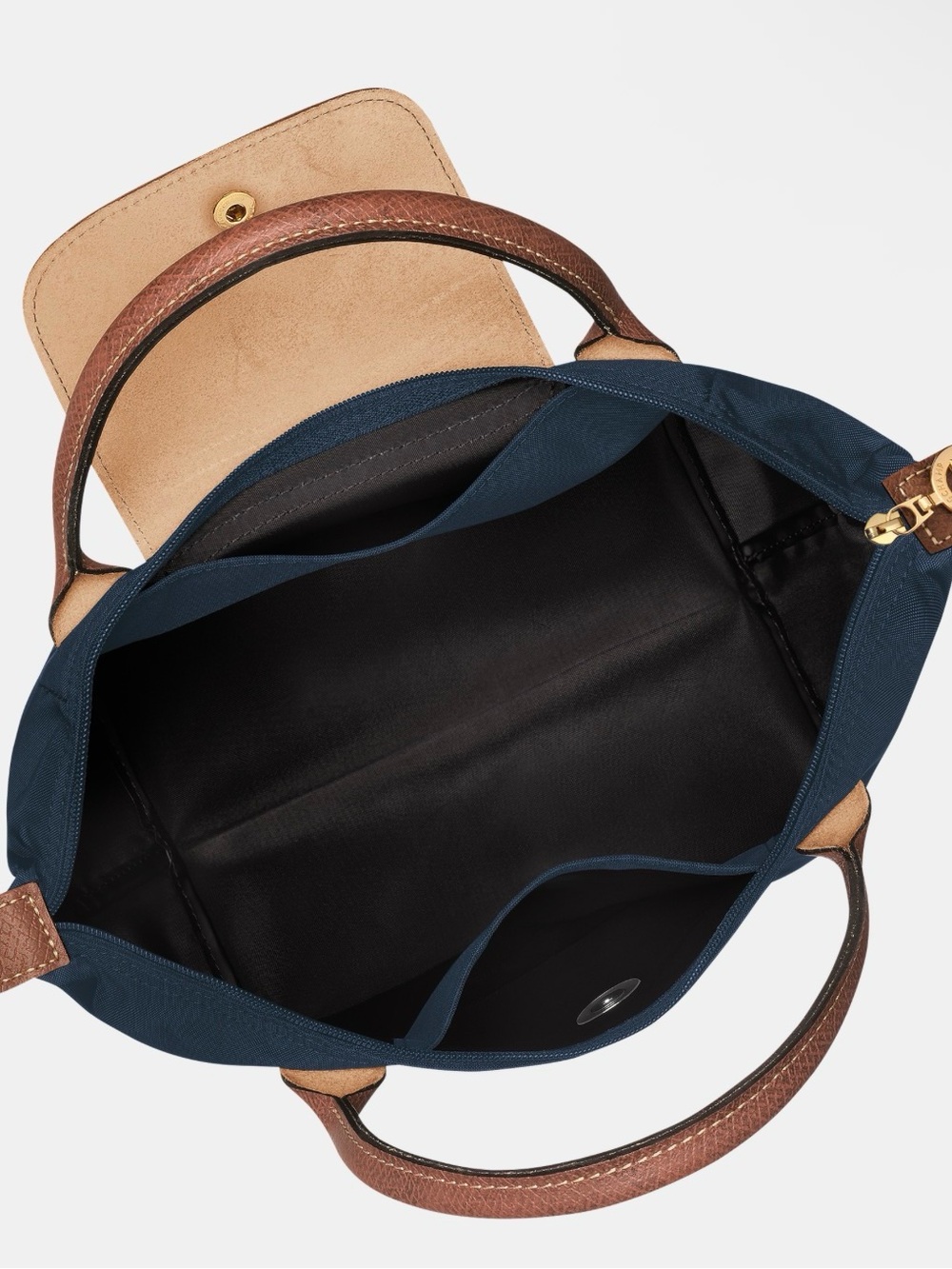 Longchamp Le Pliage Small Tote Navy Nylon Brown Leather – New w/ Minor Flaw - Picture 4 of 10